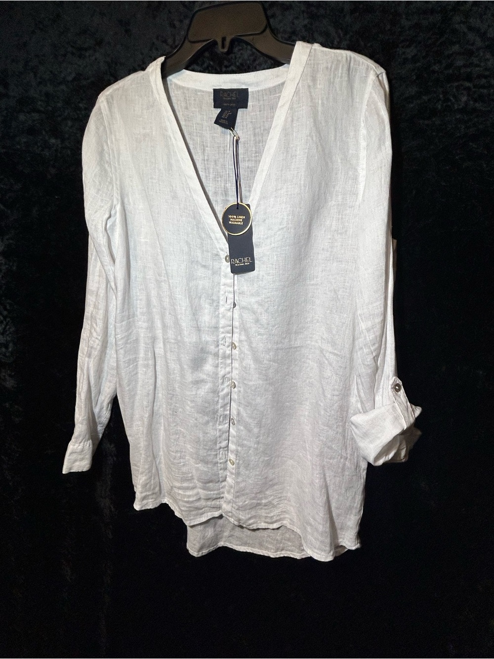 Rachel White Linen V-Neck Button Front Top